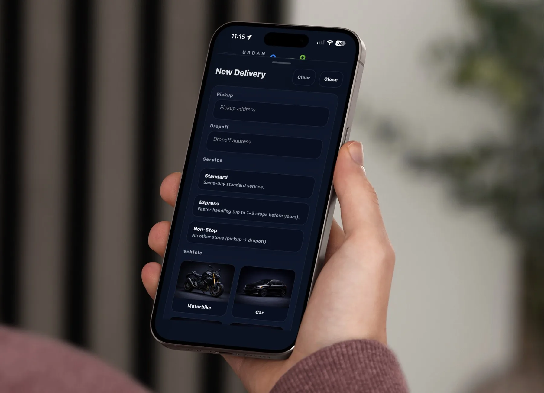 Urban Priority create delivery screen preview